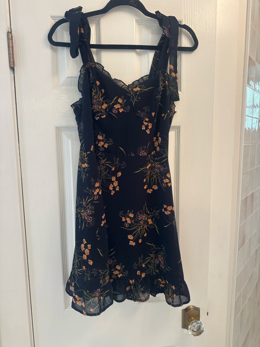 Commense Blue Mini Dress with Orange Floral Print